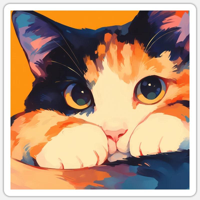 Chat, Motif De Chat - Sticker taille S (10 x 10 cm) - blanc mat