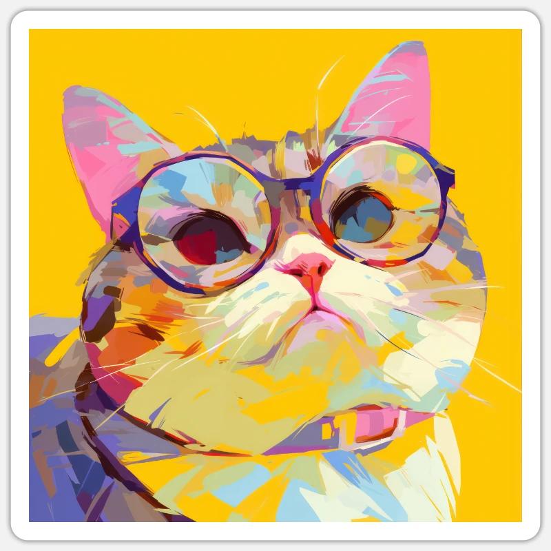 Chat, Motif De Chat - Sticker taille S (10 x 10 cm) - blanc mat