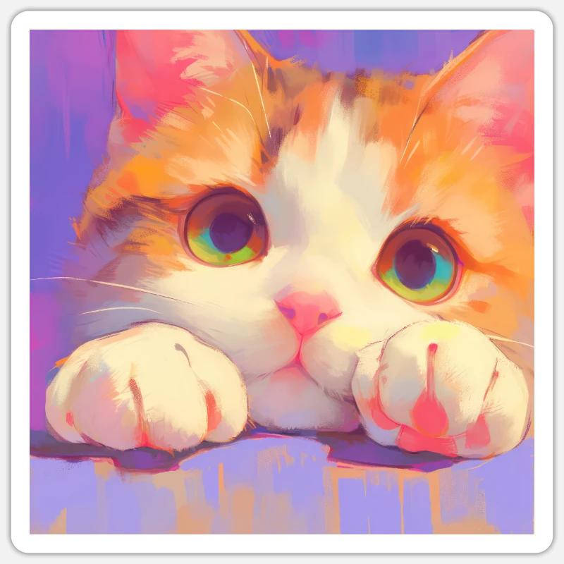 Chat, Motif De Chat - Sticker taille S (10 x 10 cm) - blanc mat