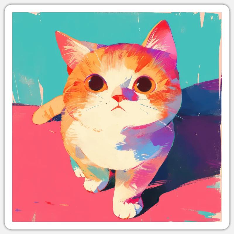 Chat, Motif De Chat - Sticker taille S (10 x 10 cm) - blanc mat