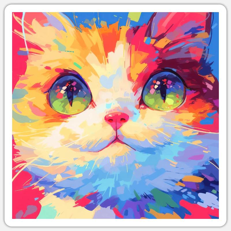 Chat, Motif De Chat - Sticker taille S (10 x 10 cm) - blanc mat