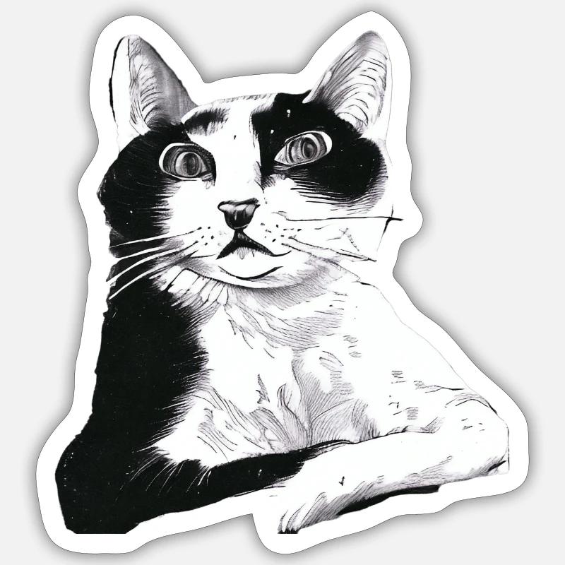 Katze Cat Comic Art Kunst Meow Miau - Sticker Größe S (10 x 10 cm) - Mattweiß