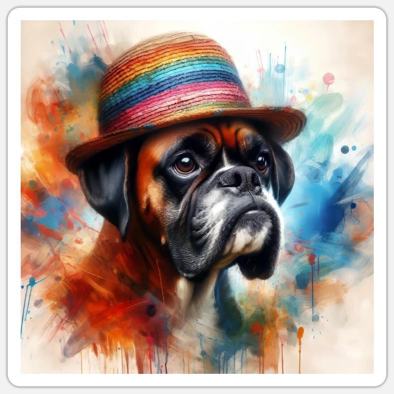 Boxer chien Splash Art - Sticker taille S (10 x 10 cm) - blanc mat