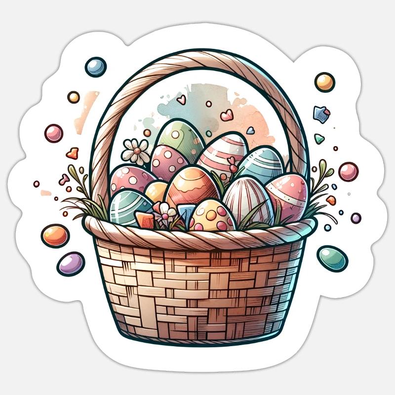 Cute Easter Egg Basket Soft Pastel Color Sticker size S (10 x 10 cm)