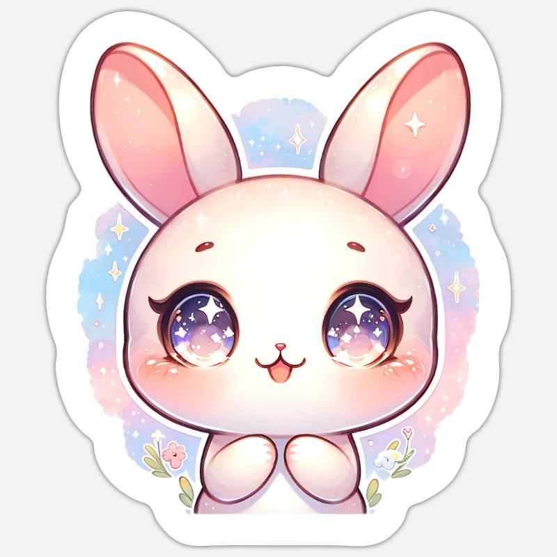 Lapin de Pâques mignon avec de grands yeux violets Sticker taille S (10 x 10 cm)