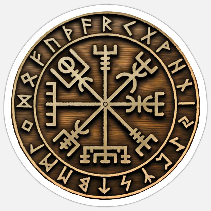 Wikinger-Kompass Holz - Sticker Größe S (10 x 10 cm) - Mattweiß