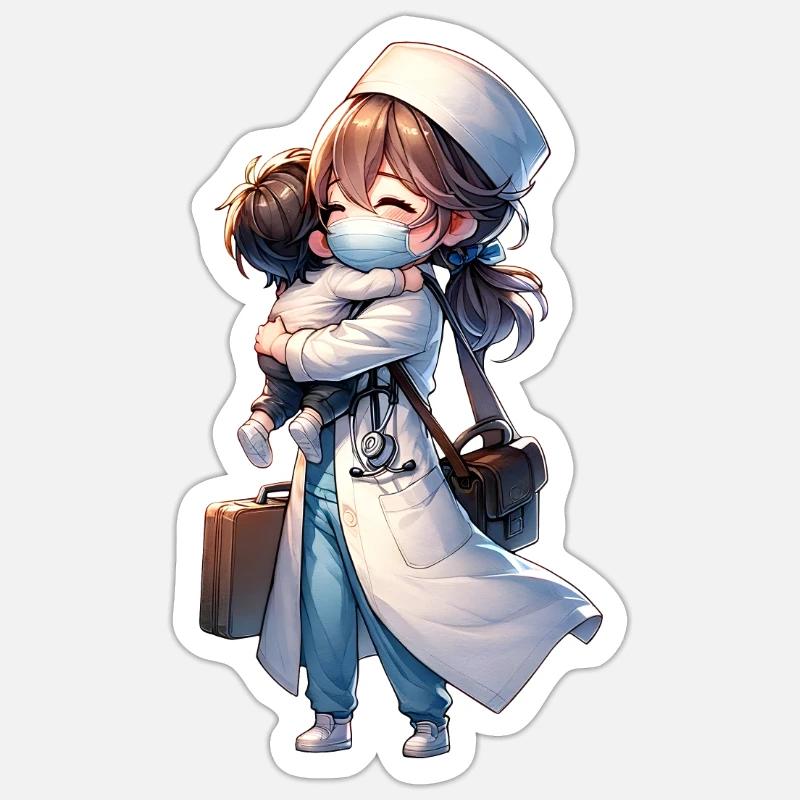 Une maman médecin rentrant du travail - Sticker taille S (10 x 10 cm) - blanc mat