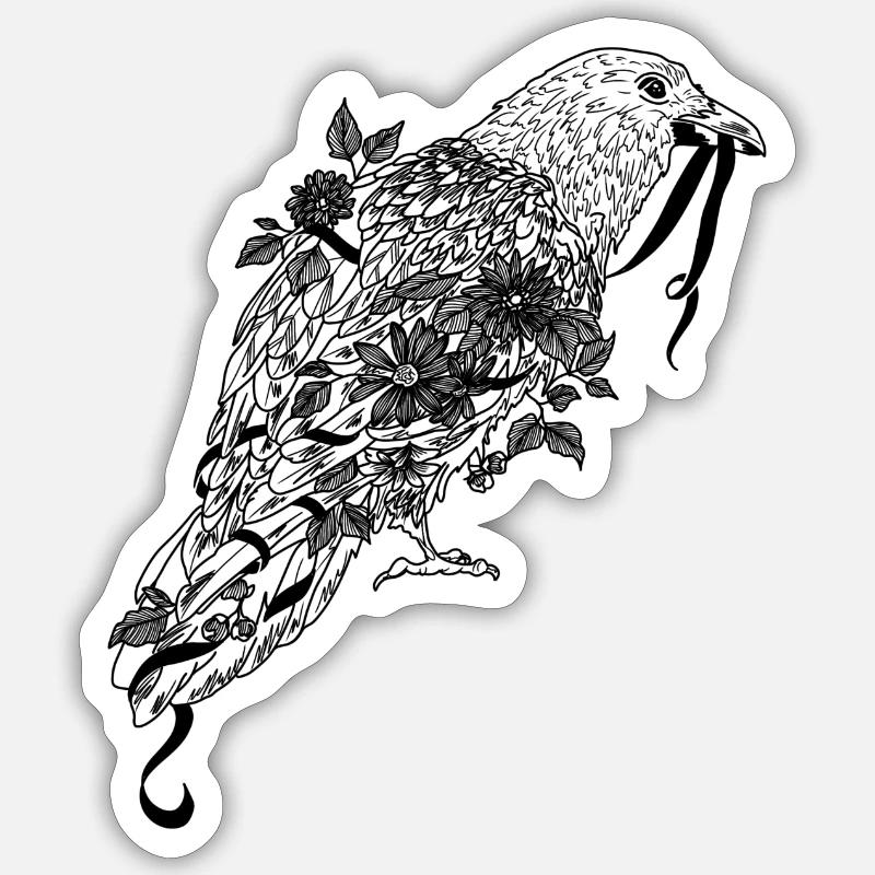 Corbeau fleuri Sticker taille S (10 x 10 cm)