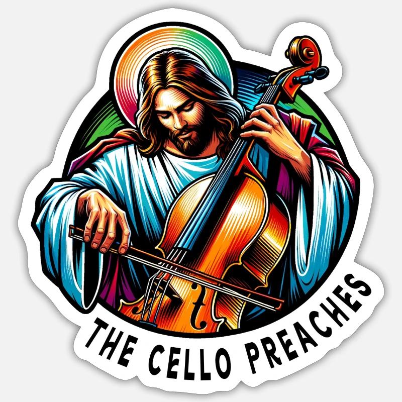 Le violoncelle prêche Jésus-Christ - Sticker taille S (10 x 10 cm) - blanc mat