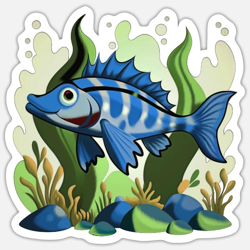 Blue fish Sticker size S (10 x 10 cm)