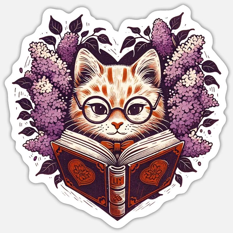 Reading Cat - Sticker size S (10 x 10 cm) - white matte