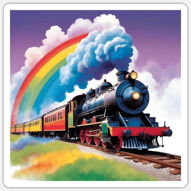 Bunte Eisenbahn mit rauchender Dampflok - Sticker Größe S (10 x 10 cm) - Mattweiß