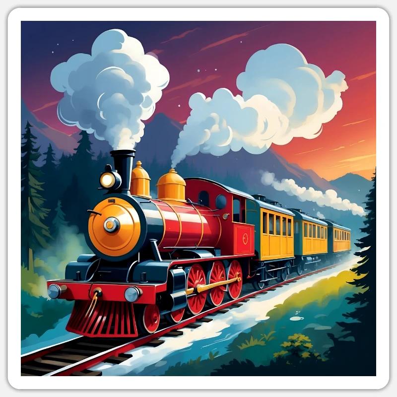 Bunte Eisenbahn mit qualmender Dampflok Sticker Größe S (10 x 10 cm)