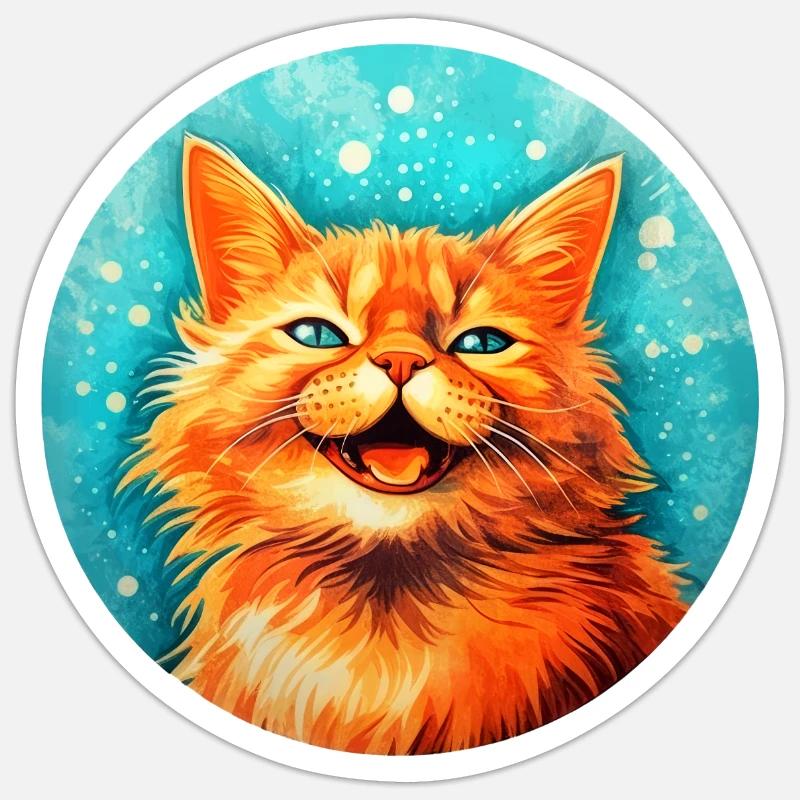 Chat heureux #cat #tshirt - Sticker taille S (10 x 10 cm) - blanc mat