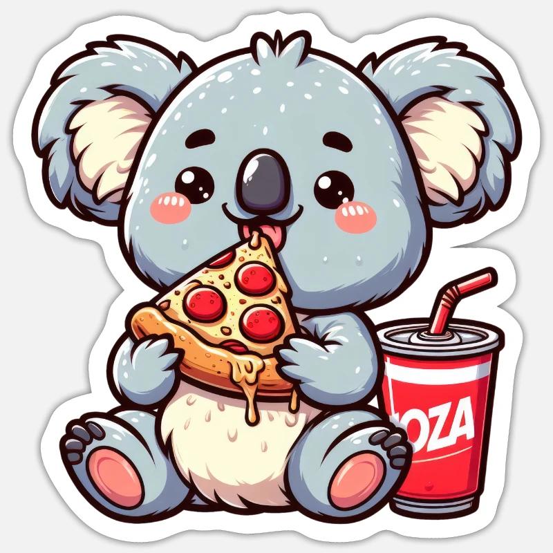 Süßer Koalabär isst Pizza - Sticker Größe S (10 x 10 cm) - Mattweiß