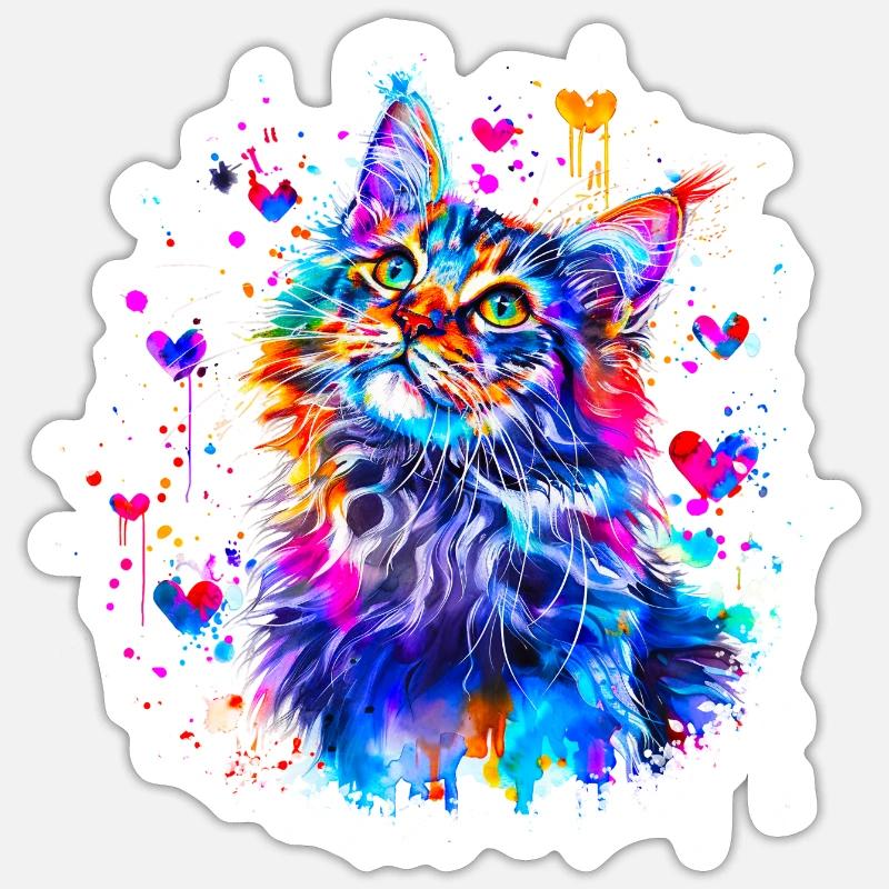 Chat , chaton, maine coon - Sticker taille S (10 x 10 cm) - blanc mat