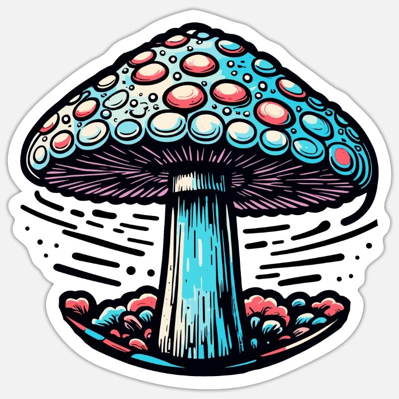 Champignon / Champignon / Prairie / Forêt / Goa / Psy - Sticker taille S (10 x 10 cm) - blanc mat