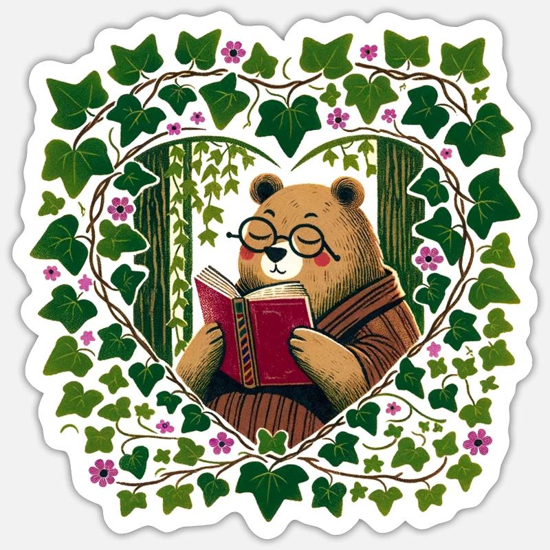 Lecture de l’ours brun - Sticker taille S (10 x 10 cm) - blanc mat