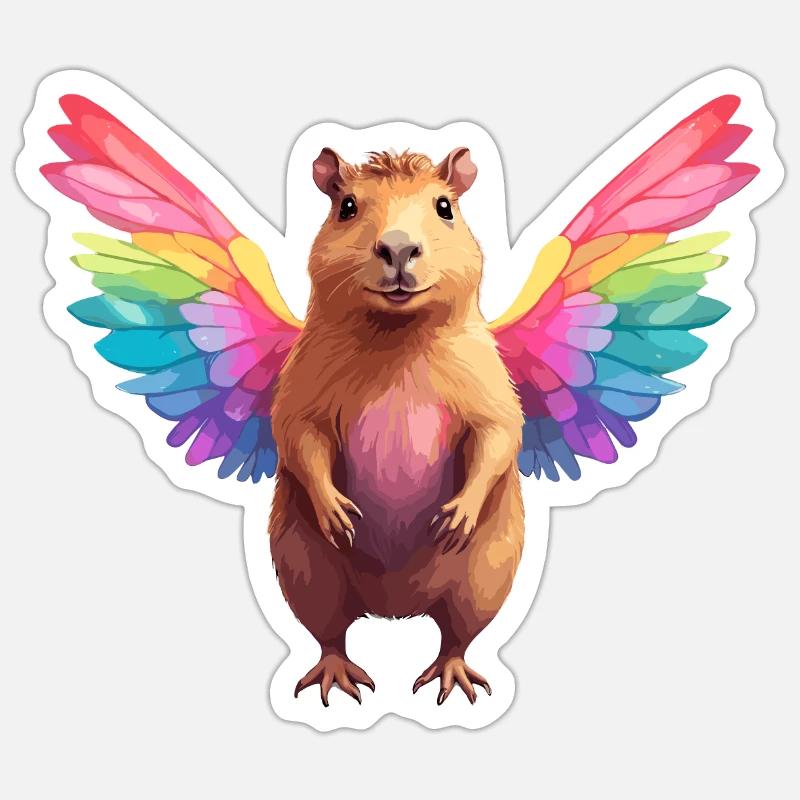 Capybara Rainbow Wings Sticker size S (10 x 10 cm)