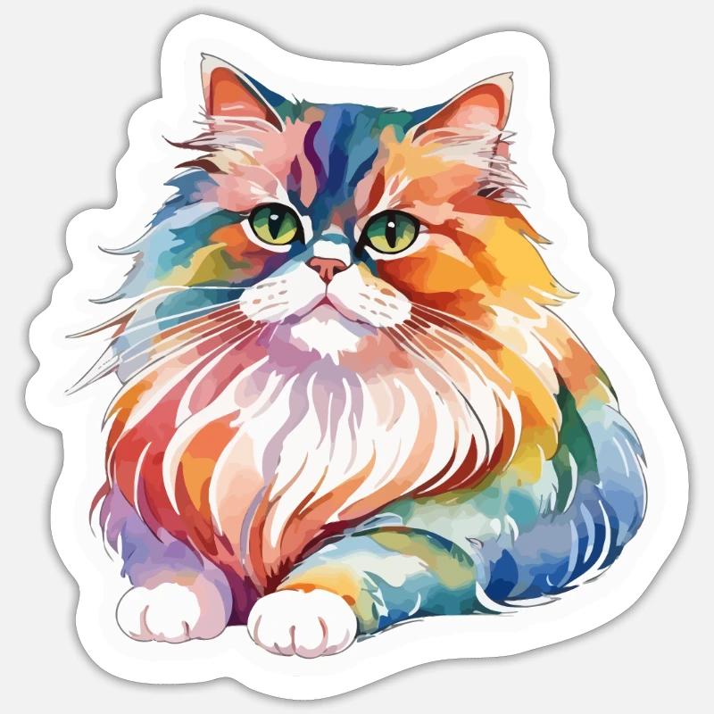 Aquarelles de chat persan - Sticker taille S (10 x 10 cm) - blanc mat