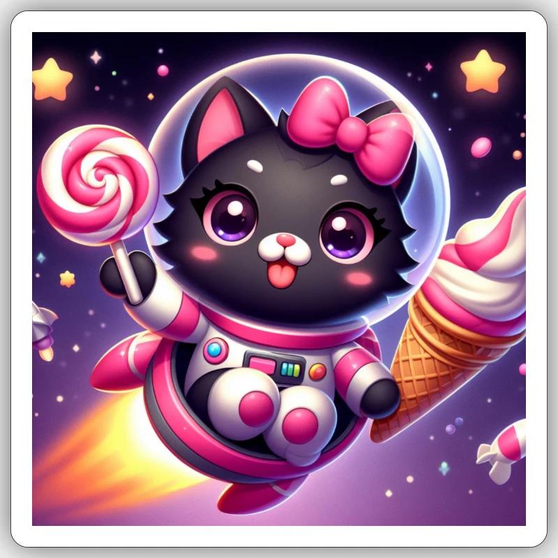 Space Kitty mit Softeis und Lolli im Weltall Sticker size S (10 x 10 cm)