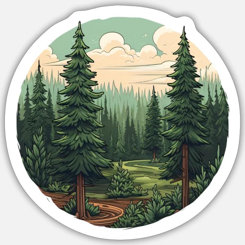 Tannenlandschaft - Sticker Größe S (10 x 10 cm) - Mattweiß