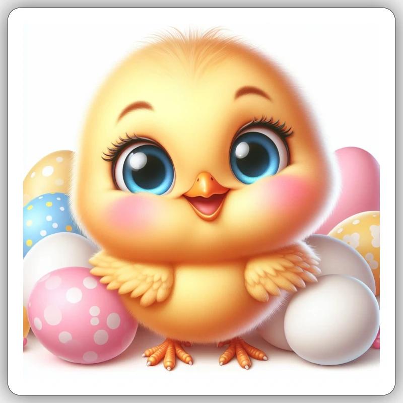 Sweet Chick The Chick with Colored Easter Eggs - Sticker size S (10 x 10 cm) - white matte