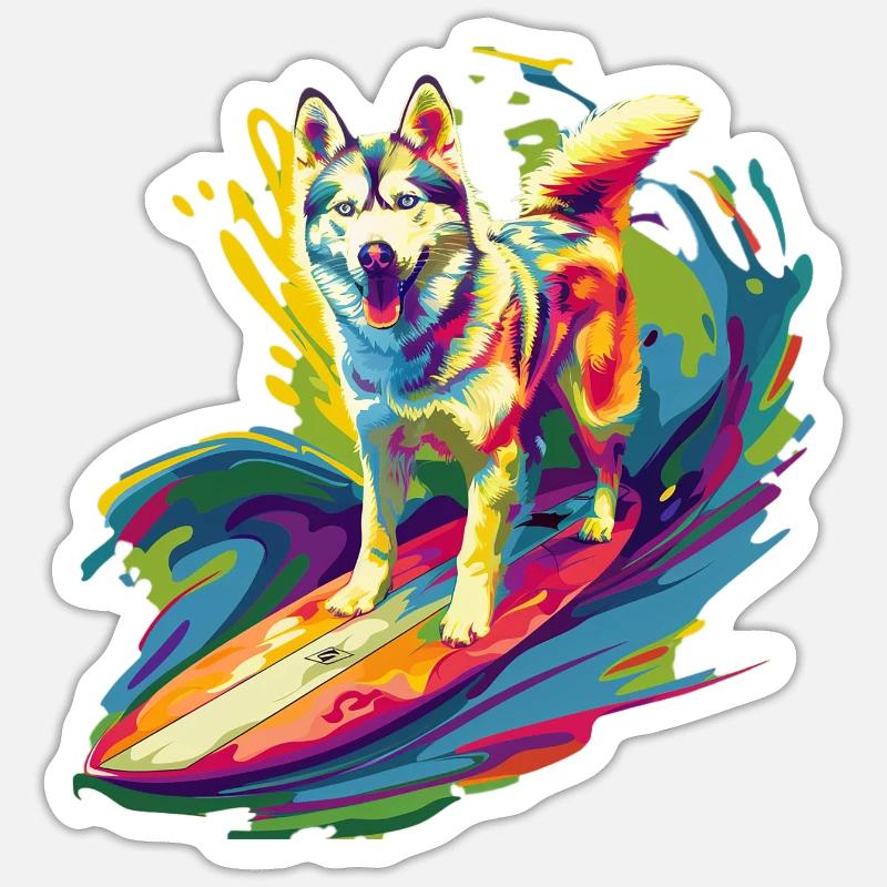 Surf Husky - Sticker taille S (10 x 10 cm) - blanc mat