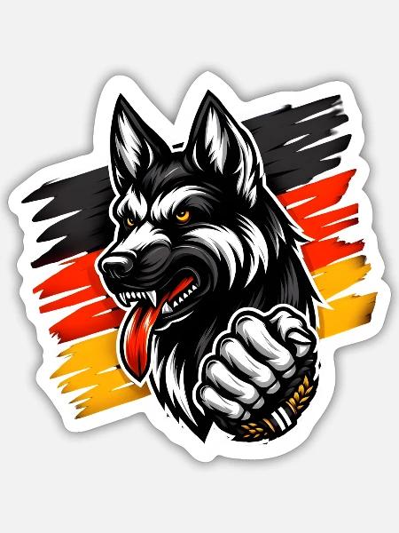 Deutscher Schäferhund mit Deutschlandfahne - Sticker Größe S (10 x 10 cm) - Mattweiß