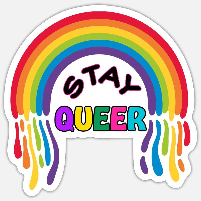PRIDE Restez queer Arc-en-ciel - Sticker taille S (10 x 10 cm) - blanc mat