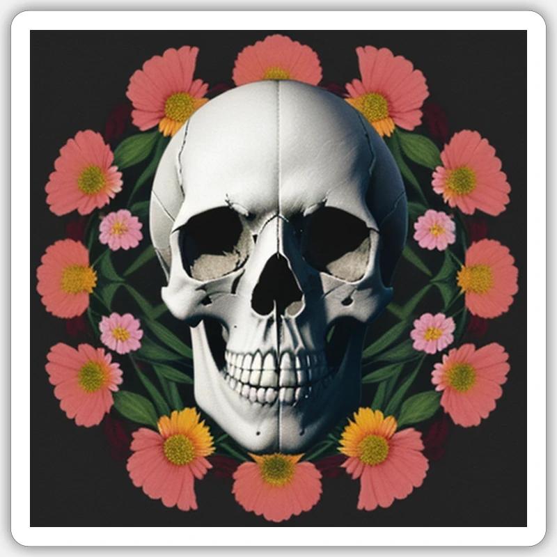 Flower-Skull - Sticker Größe S (10 x 10 cm) - Mattweiß