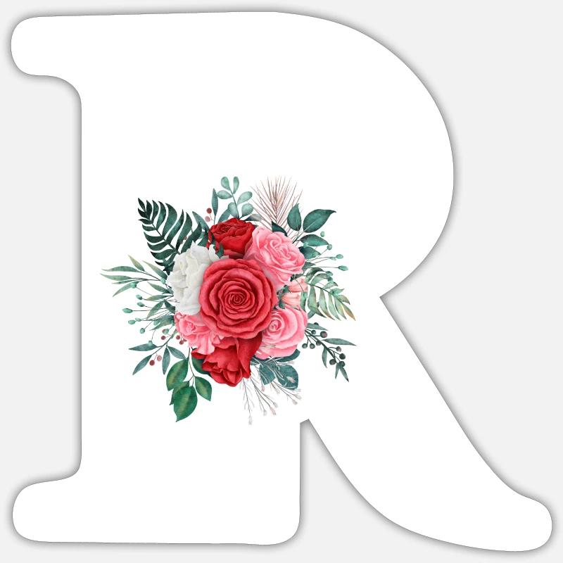 Roter Blumenbuchstabe R Sticker Größe S (10 x 10 cm)