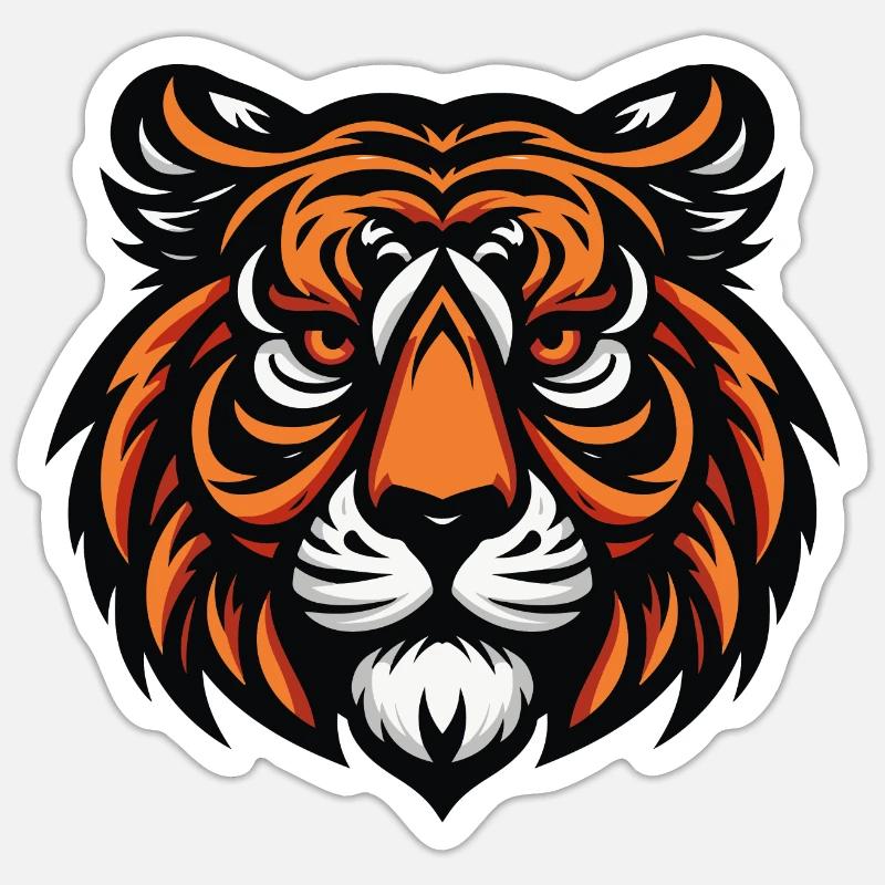 Ein grimmiges Tiger-Maskottchen entblößt seine mächtigen Reißzähne. Oder Sticker Größe S (10 x 10 cm)