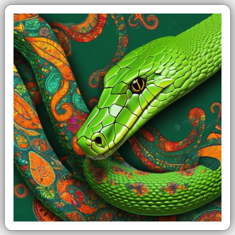 Reptile serpent vert - Sticker taille S (10 x 10 cm) - blanc mat