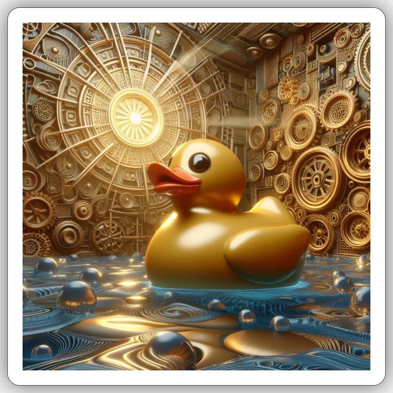 Canard de bain en or en Risograph Hyperréalisme Sticker taille S (10 x 10 cm)