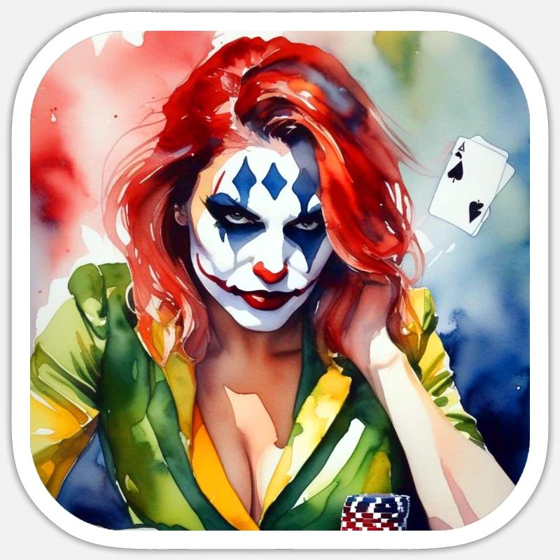 Cooles Harlequin Poker Gothic Mädchen - Sticker Größe S (10 x 10 cm) - Mattweiß