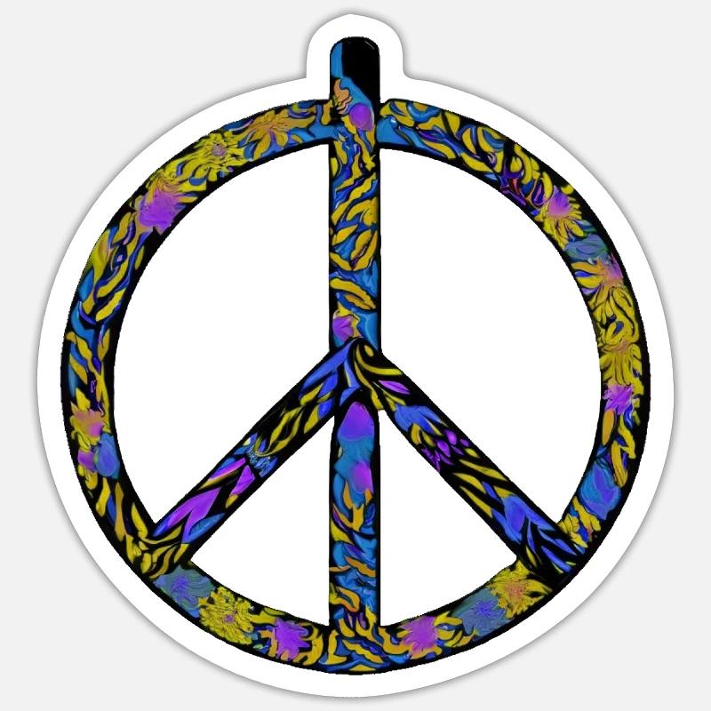 Abstrakte Harmonie: Gelb-Blauer Friedensrausch - Sticker Größe S (10 x 10 cm) - Mattweiß