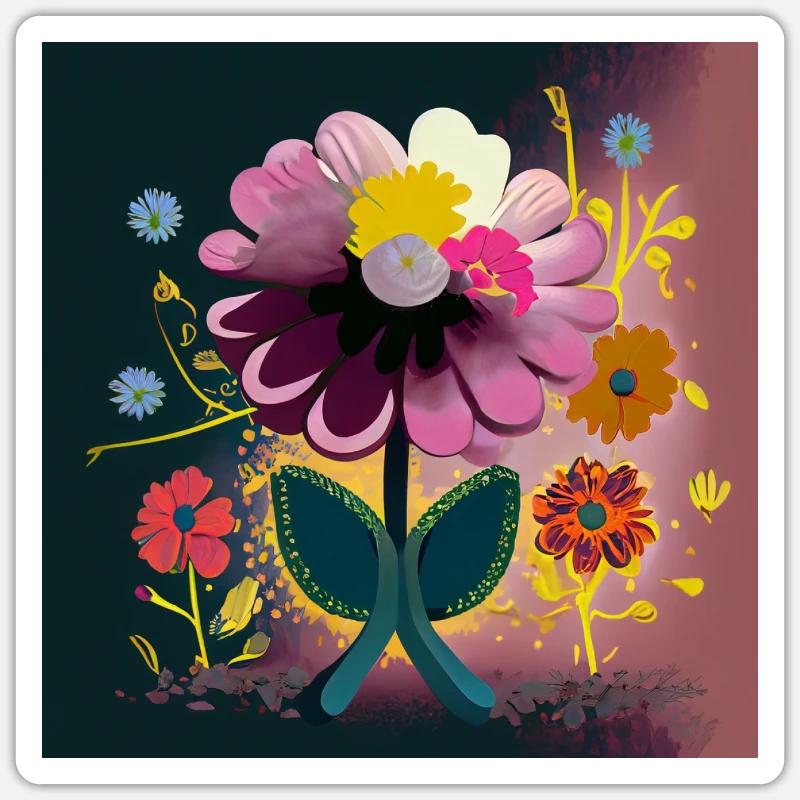 Abstraction printanière de fleur colorée Sticker taille S (10 x 10 cm)