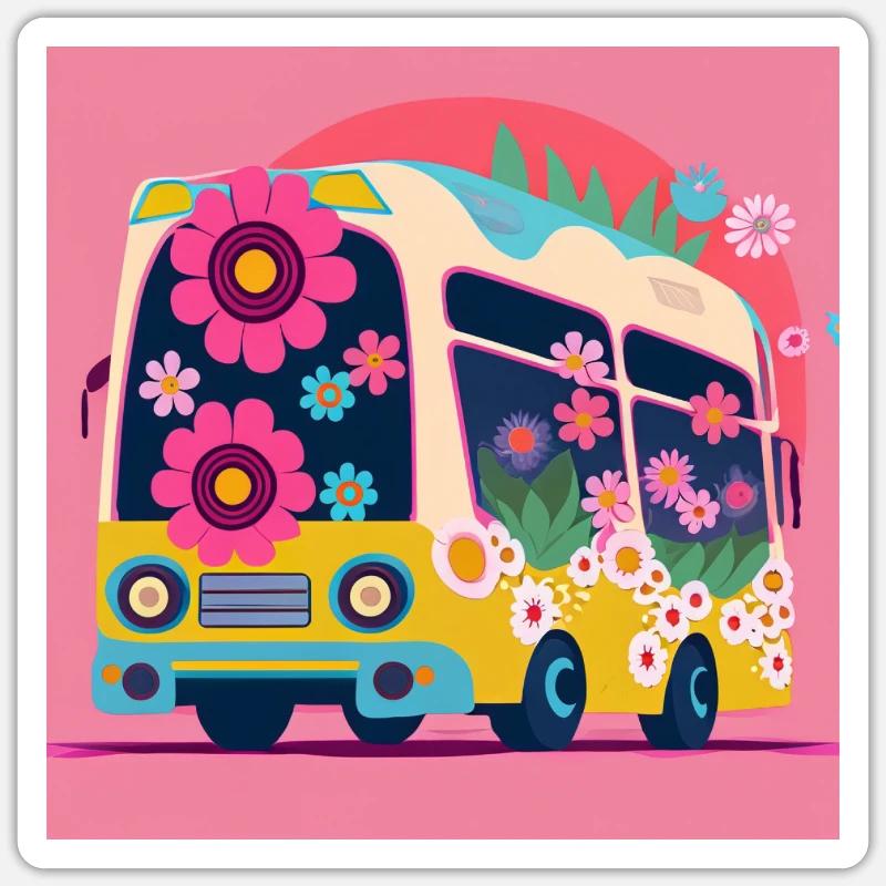 Schulbus rosa - Sticker Größe S (10 x 10 cm) - Mattweiß