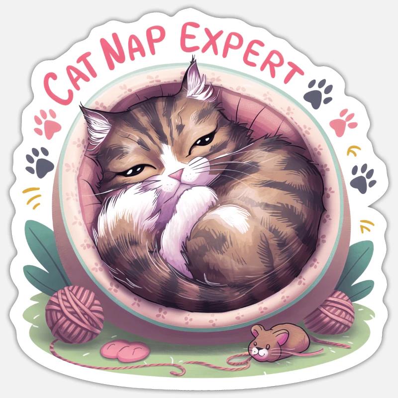 Cat Nap Expert - drôle de tenue de chat ! - Sticker taille S (10 x 10 cm) - blanc mat