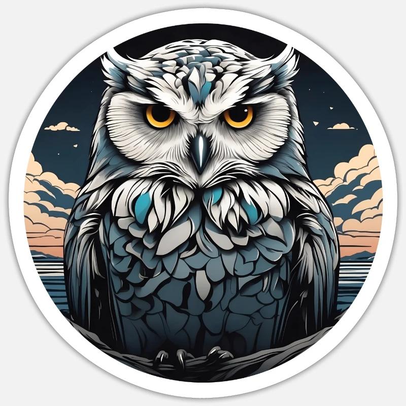 Schneeeulenportrait Schneeeule Eulengrafik Sticker Größe S (10 x 10 cm)