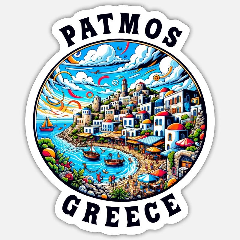 Vacances à Patmos, Grèce, baie de la mer Égée Sticker taille S (10 x 10 cm)