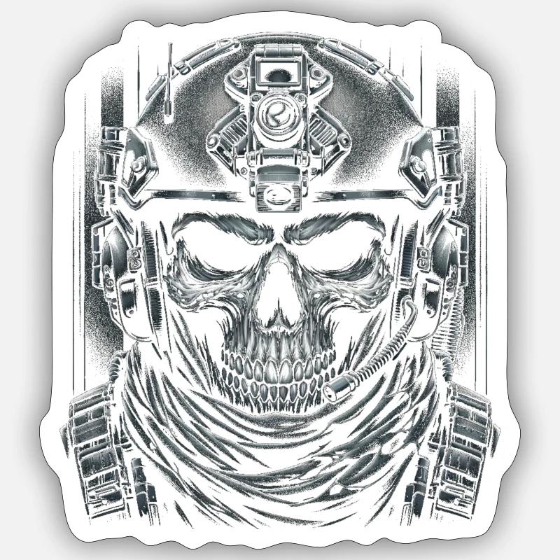 Crâne tactique Commando - Sticker taille S (10 x 10 cm) - blanc mat