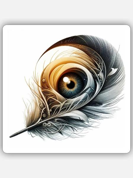 Elegantes Federauge - Sticker Größe S (10 x 10 cm) - Mattweiß