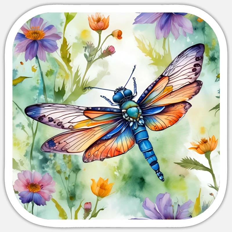 Wunderschöne Libelle mit Blumen Sticker Größe S (10 x 10 cm)