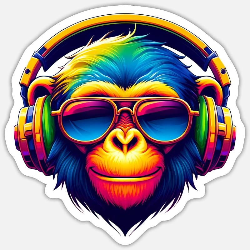 DJ Groove Monkey - Sticker size S (10 x 10 cm) - white matte