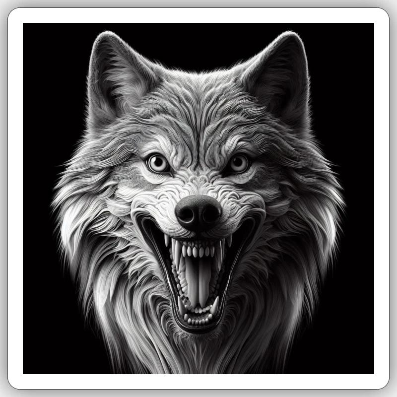 Wolf Hyperrealismus 3 D Grau auf schwarz Sticker Größe S (10 x 10 cm)