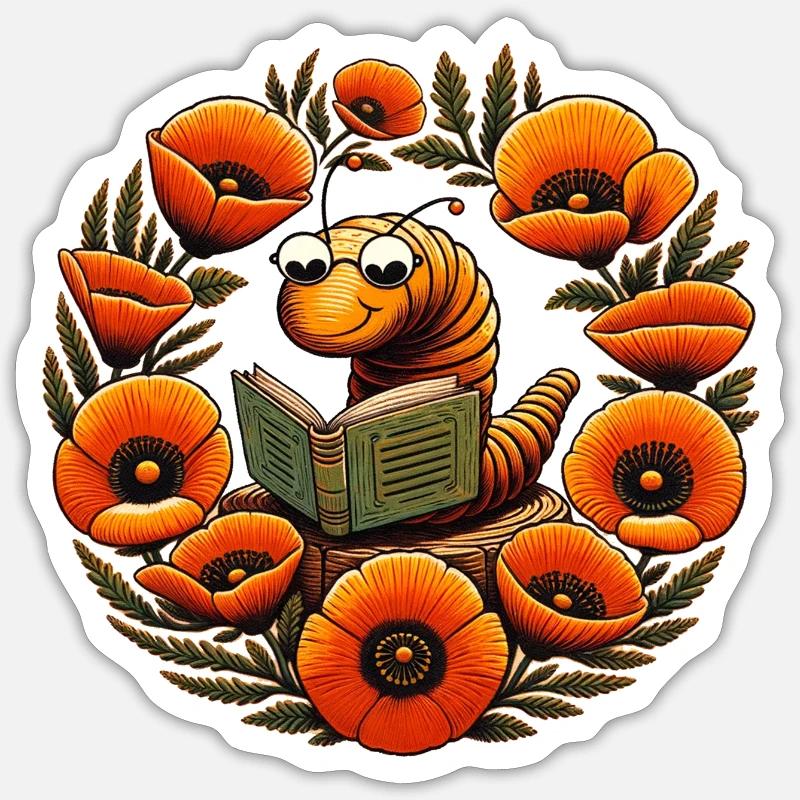 Bookworm Sticker size S (10 x 10 cm)