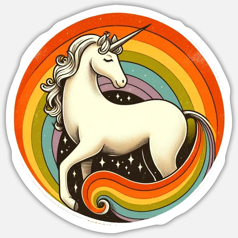 Retro 1980 Regenbogen Einhorn - Sticker Größe S (10 x 10 cm) - Mattweiß