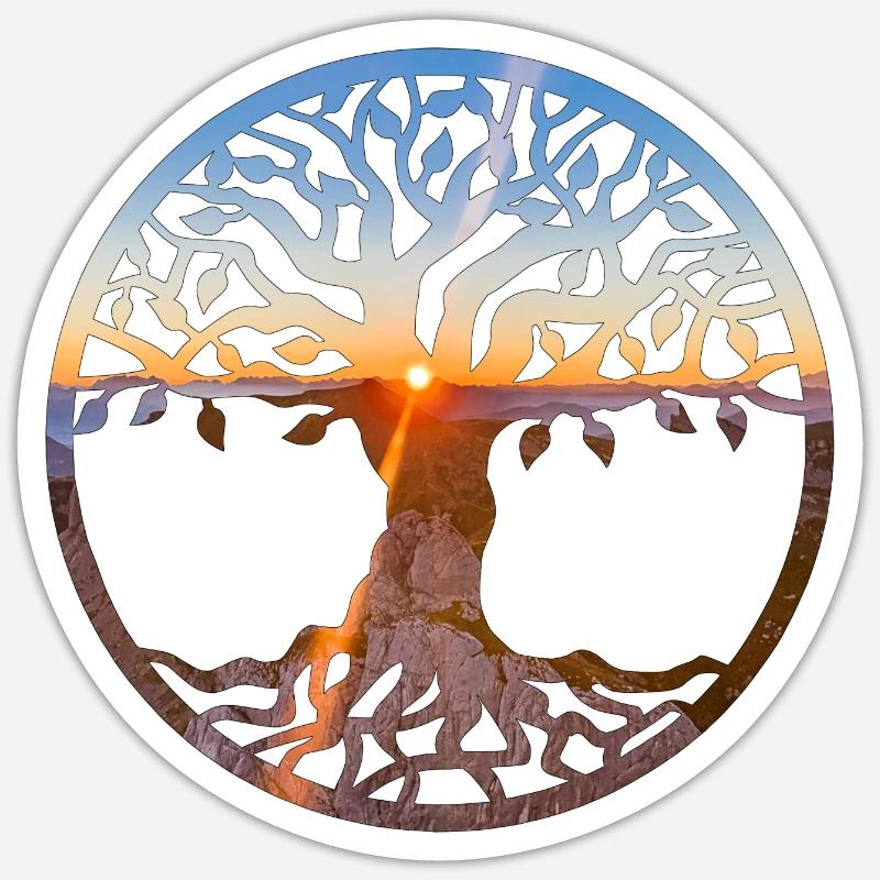Arbre de vieLever du soleil - Sticker taille S (10 x 10 cm) - blanc mat